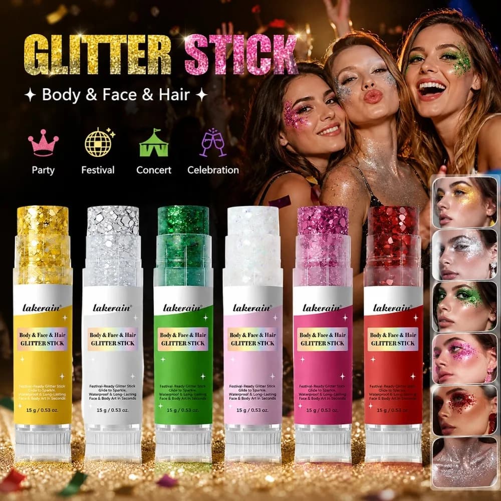 Stick Gel Glitter Corpo con Paillettes Scintillanti, Ombretto Bianco Perla Rosa, Illuminante Viso e Corpo