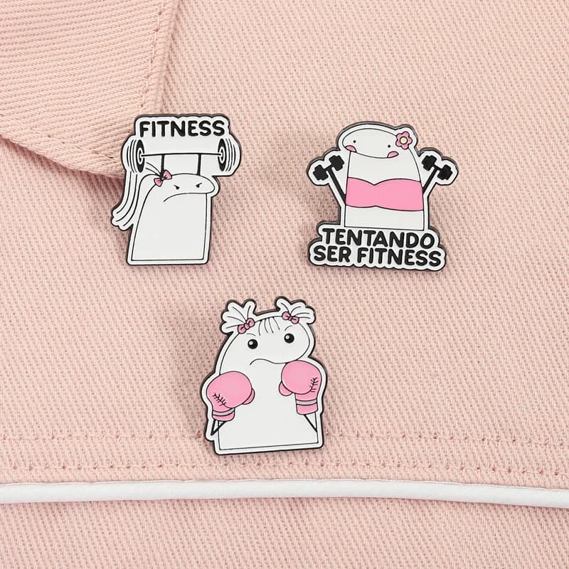 Glazed bay leaf with simple lines design: Girl of cartoons, Fitness person with pink glove, Handlebar and balancer. Dedicated jewelry with cute girl. Gift for friends.