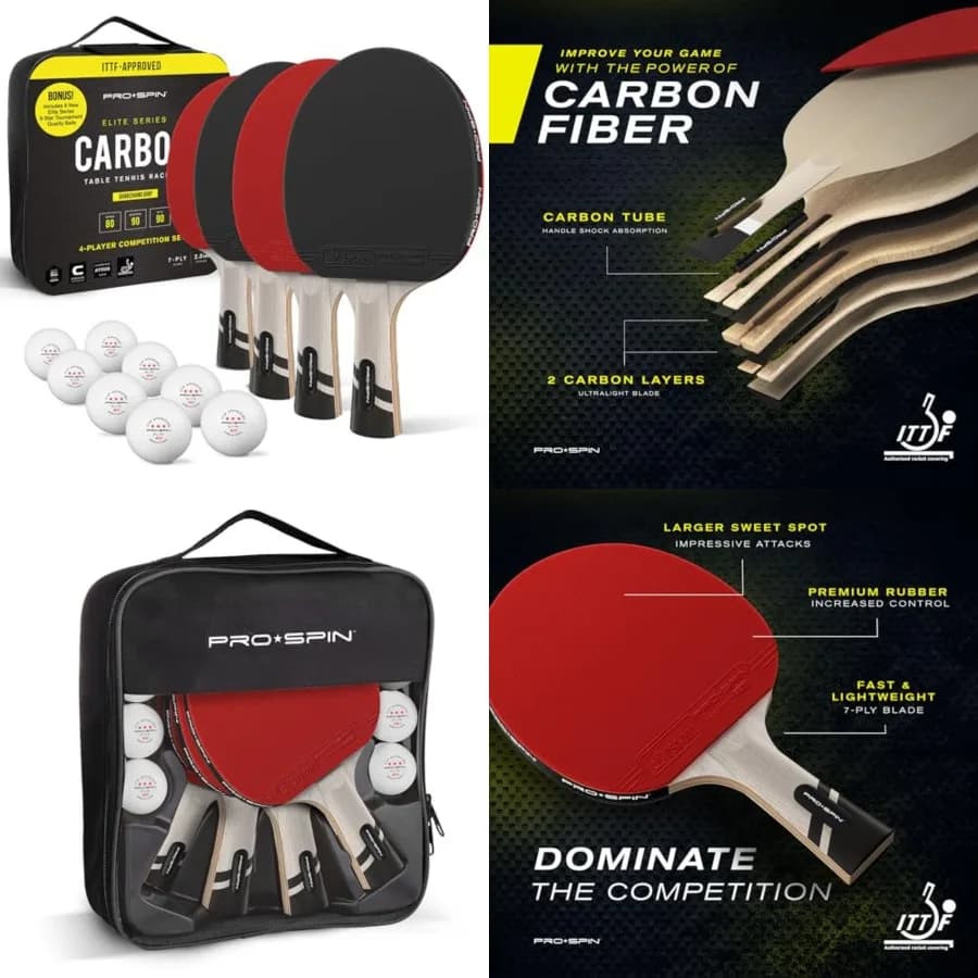 Racchette da Ping Pong Professionali Approvate ITTF con Fibra di Carbonio per un Controllo Superiore, Lama a 7 Strati, Premium R
