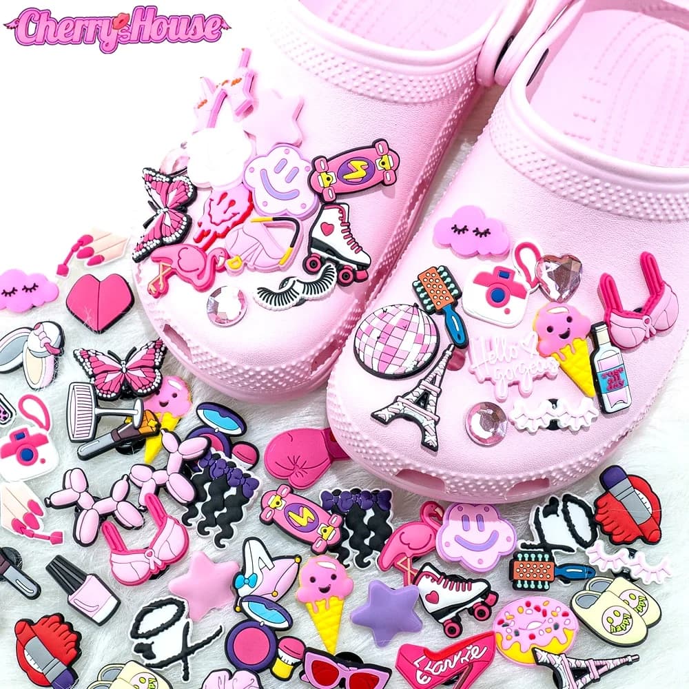 20//50/100pcs Random Pink Shoe Charms for Women Make Up Shoe Decorations Pins for Girls Gifts Sandal Accessories Flamingos