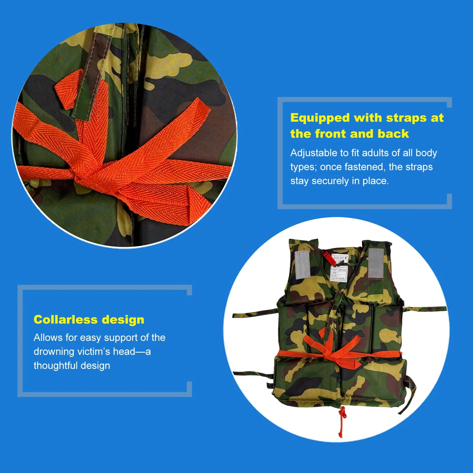 Fishing Swimming Life Vest with Whistle & Reflective Strips Swimming Buoyancy Device for Canoeing Jet Ski Fishing Swimming