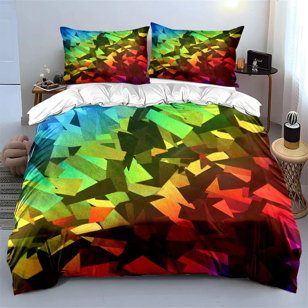 Set di biancheria da letto decorativa olografica geometrica in 3 pezzi con 1 copripiumino e 2 federe, singolo, matrimoniale, king, queen, regalo
