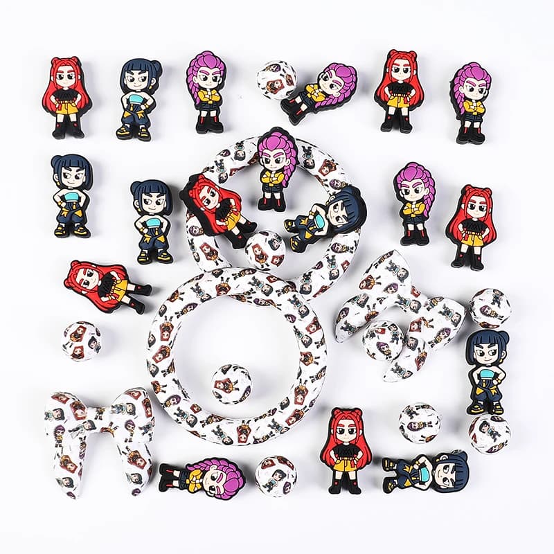 5 pz. perline in silicone a tema K-pop Demon Hunter per catenelle portaciuccio fai da te, penne, portachiavi, giocattoli e accessori per gioielli