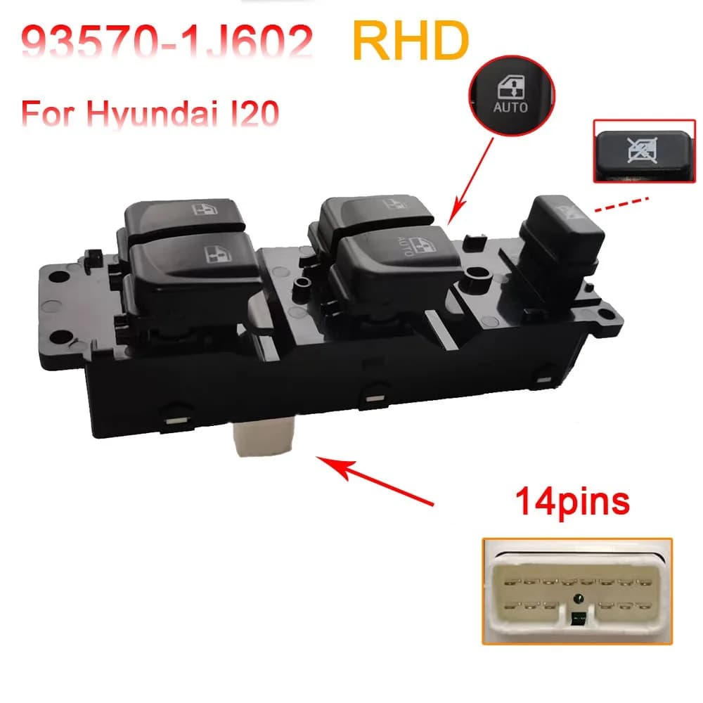 Per Hyundai I20 RHD Lato conducente Destro Finestra di energia elettrica Interruttore di comando Vetro Sollevatore Pulsante Parti Accessori auto 93570-1J602