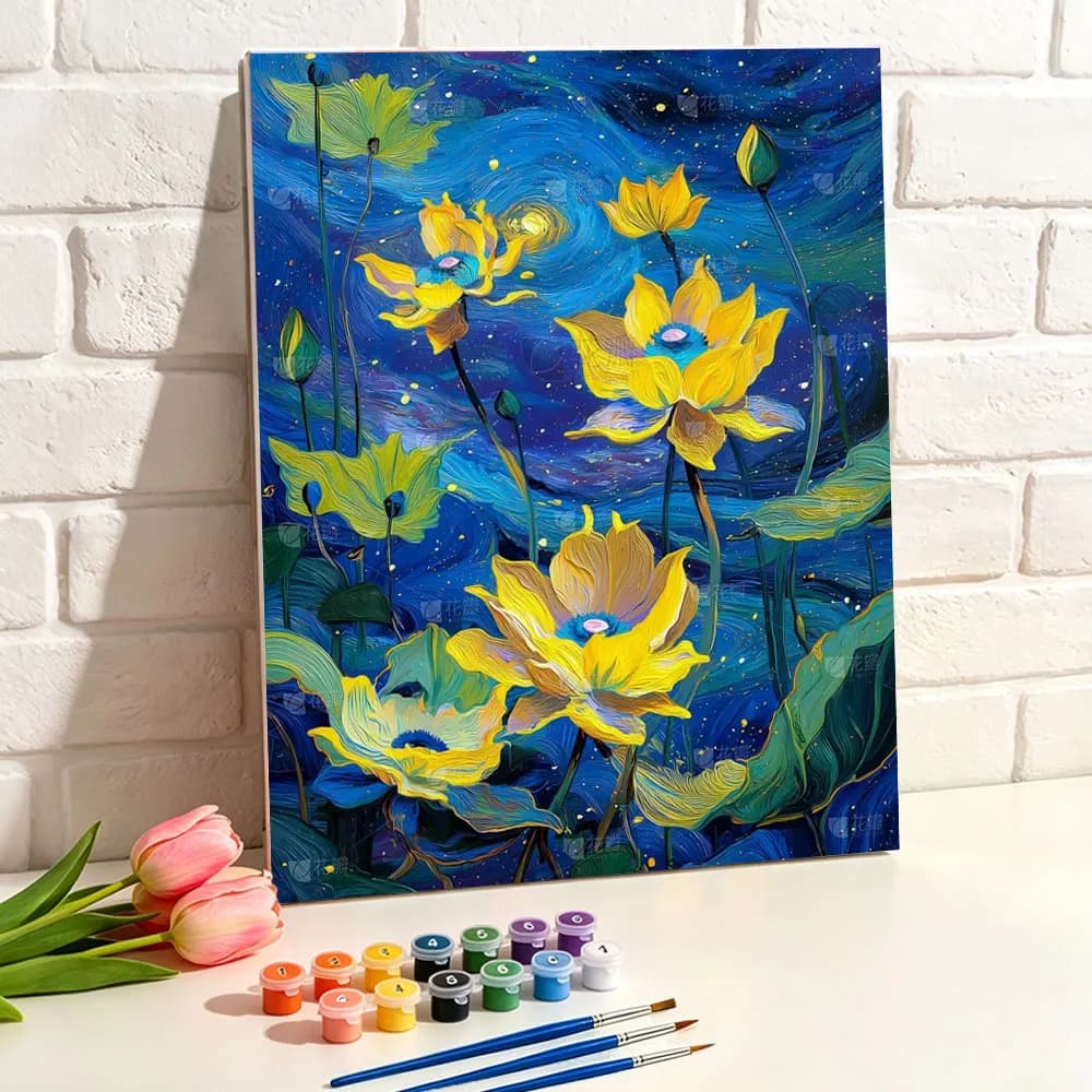 Painting By Numbers Oil HandPainted Acrylic Paint Lotus Flowers Starry Night Sky Home Decors Adults Crafts On Canvas DIY Gift