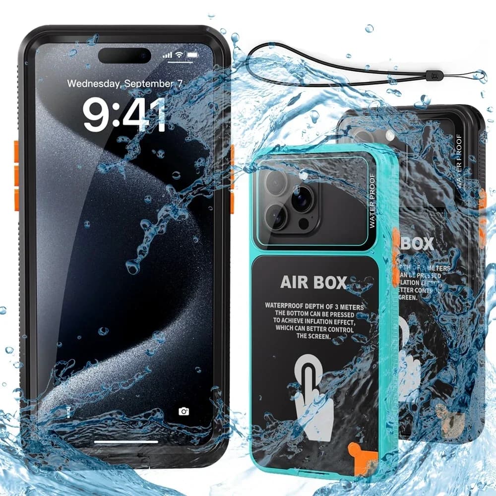 AIR BOX Waterproof Case for iPhone 11 12 13 14 15 Pro Max Plus Sealed Snorkeling Cover for Outdoor Sport Swimming Diving Casing