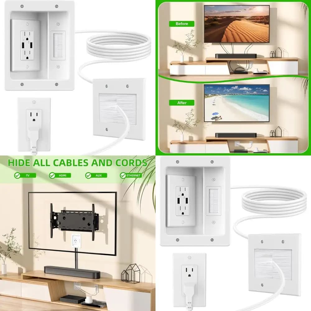 Kit per la gestione dei cavi con placca da parete spazzolata, prese CA, porte USB, cavo da 2,7 m per nascondere i fili e organizzare i cavi HDMI