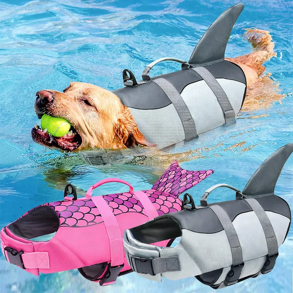 Shark Dog Life Jacket Dog Swimsuit Enhanced Buoyancy Small Dogs Swimming Clothes Safety Vest with Handle for Dogs Surfing