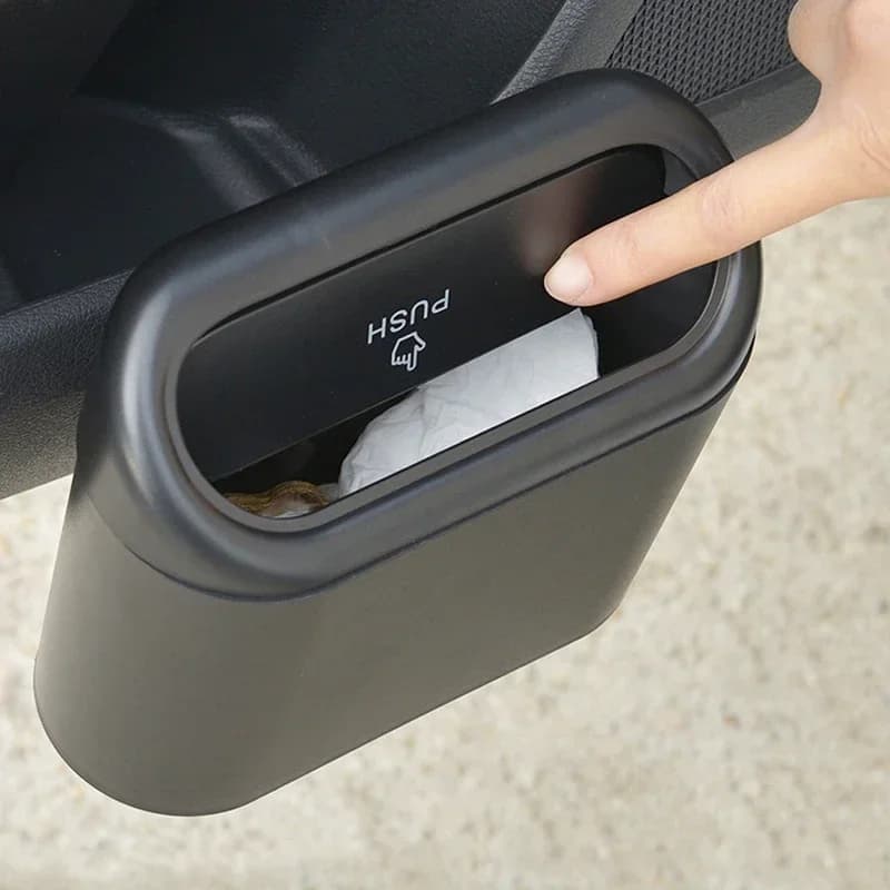 Bidone della spazzatura multifunzione per auto, tipo a spinta, contenitore per la polvere della spazzatura del veicolo sospeso, scatola di immagazzinaggio quadrata, accessori universali per interni