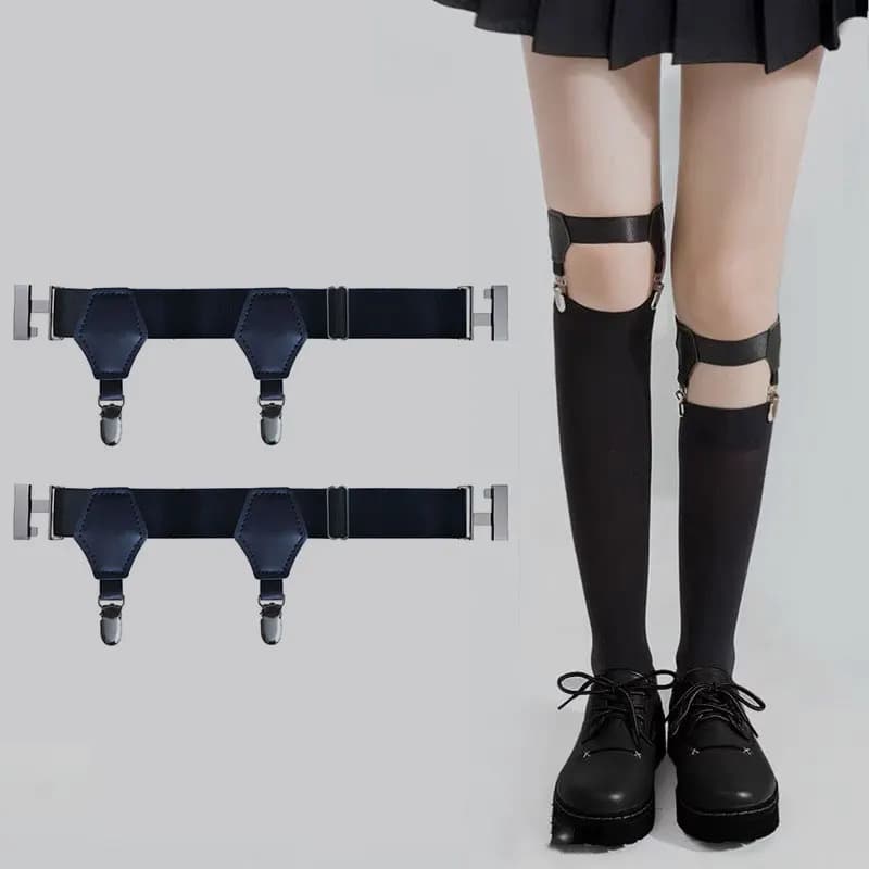 Fashionable sock Giarrettiere Belts Adjustable handles Bretelle Double buckles Bretelle with 2 non-slip clips