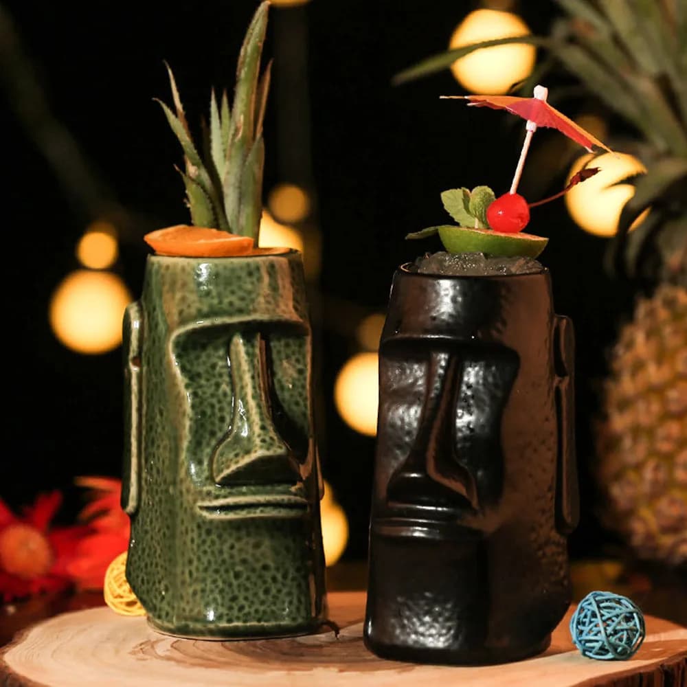 Creativo Hawaii Easter Island Tiki Porcellana Birra/Vino Tazza Ceramica Cocktail Party Cup Bar Tool - Bicchieri tropicali unici
