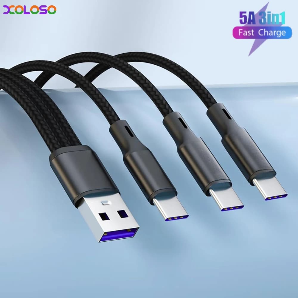 Cavo di ricarica rapida 3 in 1 cavo USB di tipo C Supercharge per Huawei Mate60 P60 Honor Xiaomi USB C cavo di ricarica rapida USB di tipo C