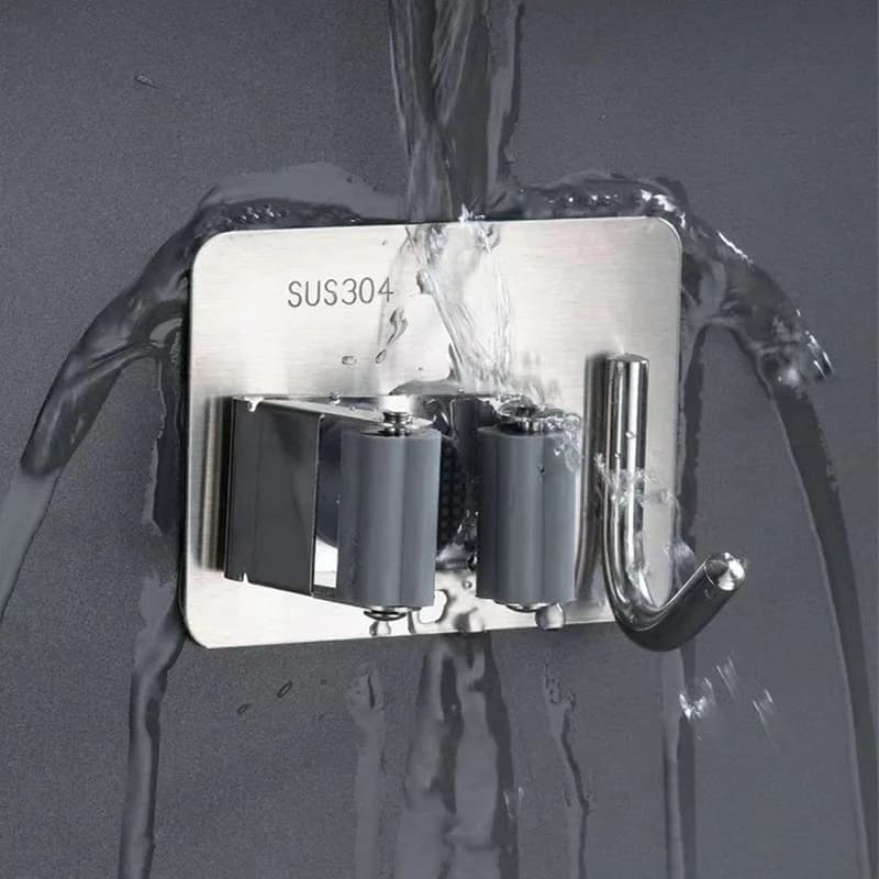 Stainless Steel Mop Hook Broom Clip No-Drill Bathroom Wall-Mounted Fixed Buckle Storage Rack Mop Fixed Clip