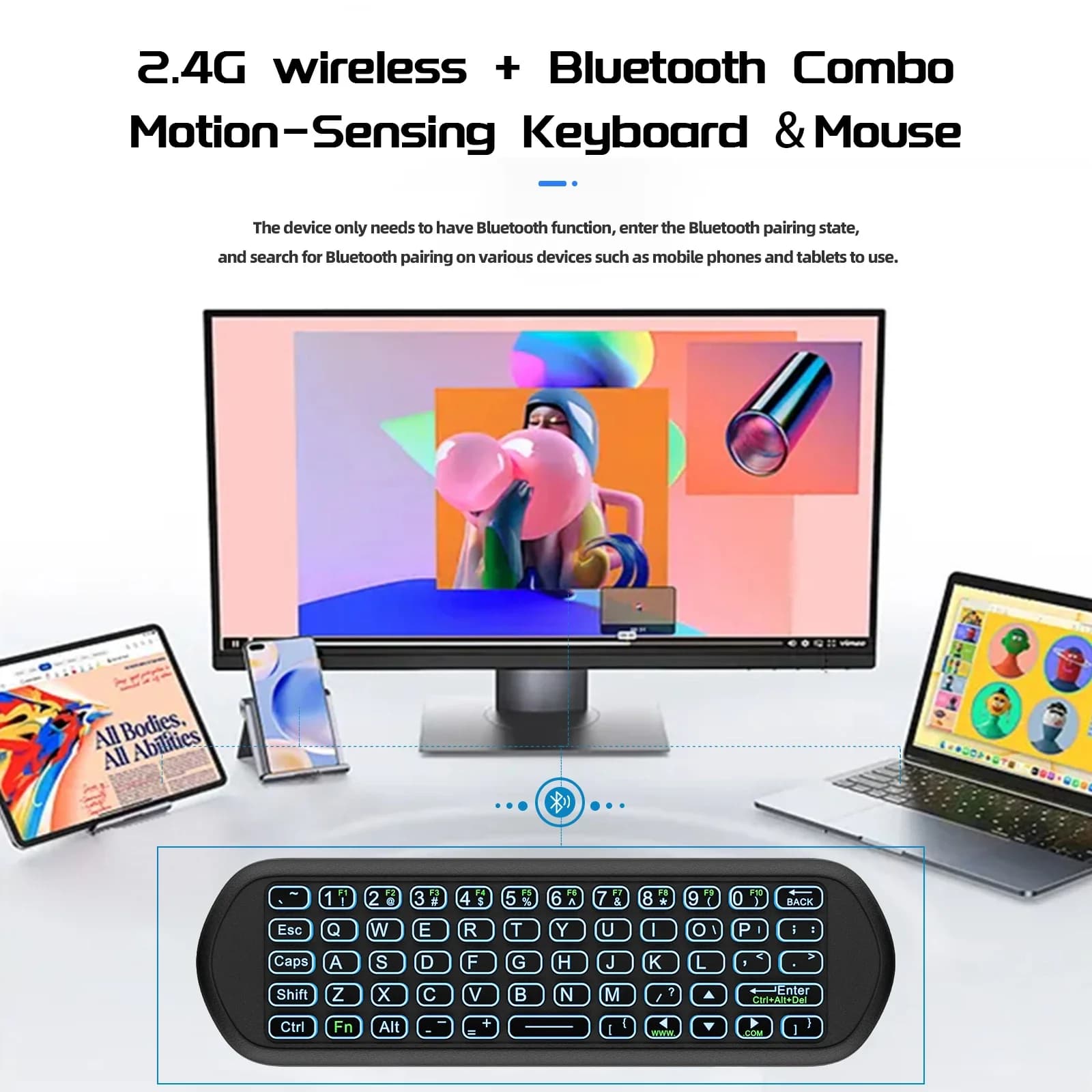 Universal remote control Air Mouse backlit, 2.4G Bluetooth keyboard controller for Smart TV PC Android TV Box, HTPC, Raspberry Pi 5