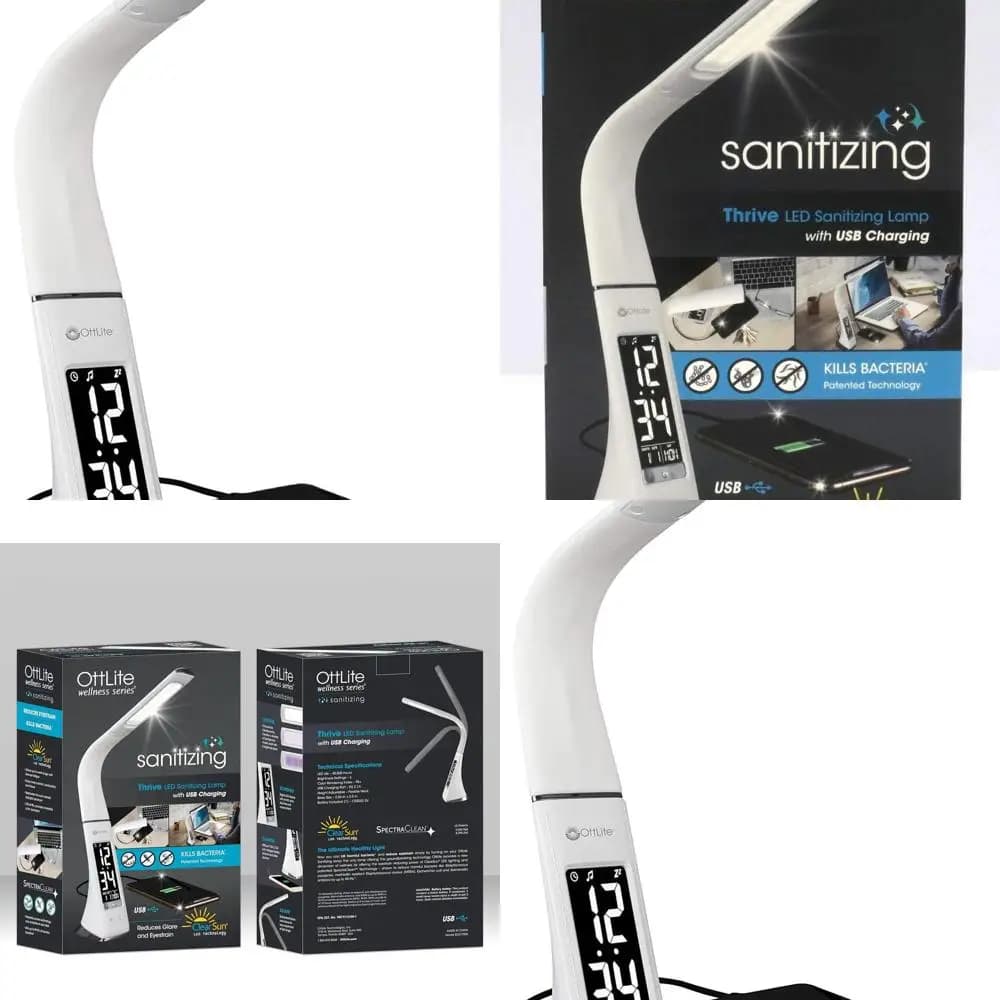 Lampada da scrivania igienizzante a LED con orologio, porta USB, controllo touch: uccide i batteri al 99,9%, braccio flessibile, ideale per la lettura, l'artigianato,