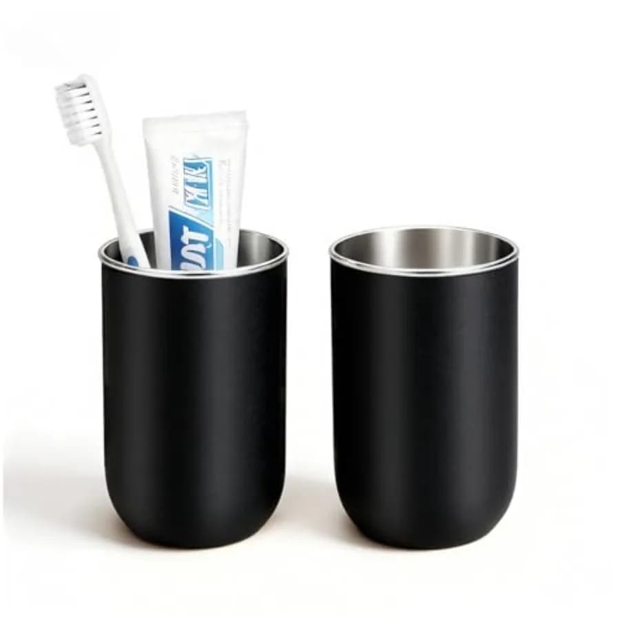 Stainless Steel Toothbrush Cup Holder 13oz, Unbreakable Reusable Bathroom Tumbler Cup and Tooth Brush Holder Organizer for Show