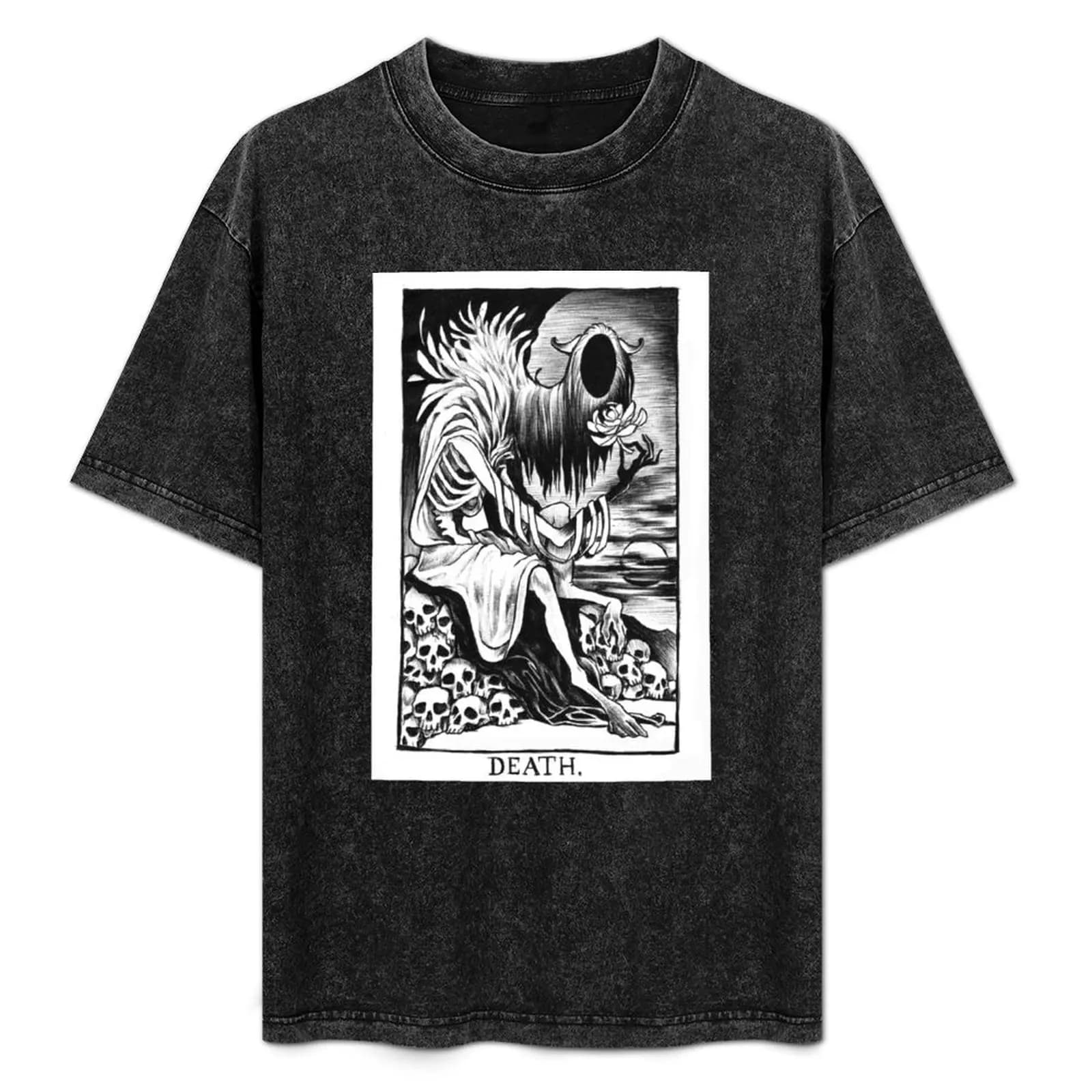 T-shirt con stampa della carta dei tarocchi della morte, comoda maglietta elasticizzata