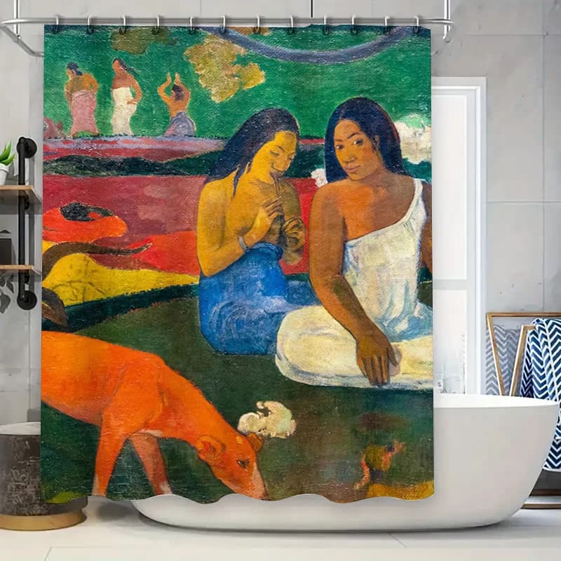 Sogno artistico di Tahiti: tenda da doccia ispirata a Paul Gauguin per un arredamento esotico e culturale del bagno