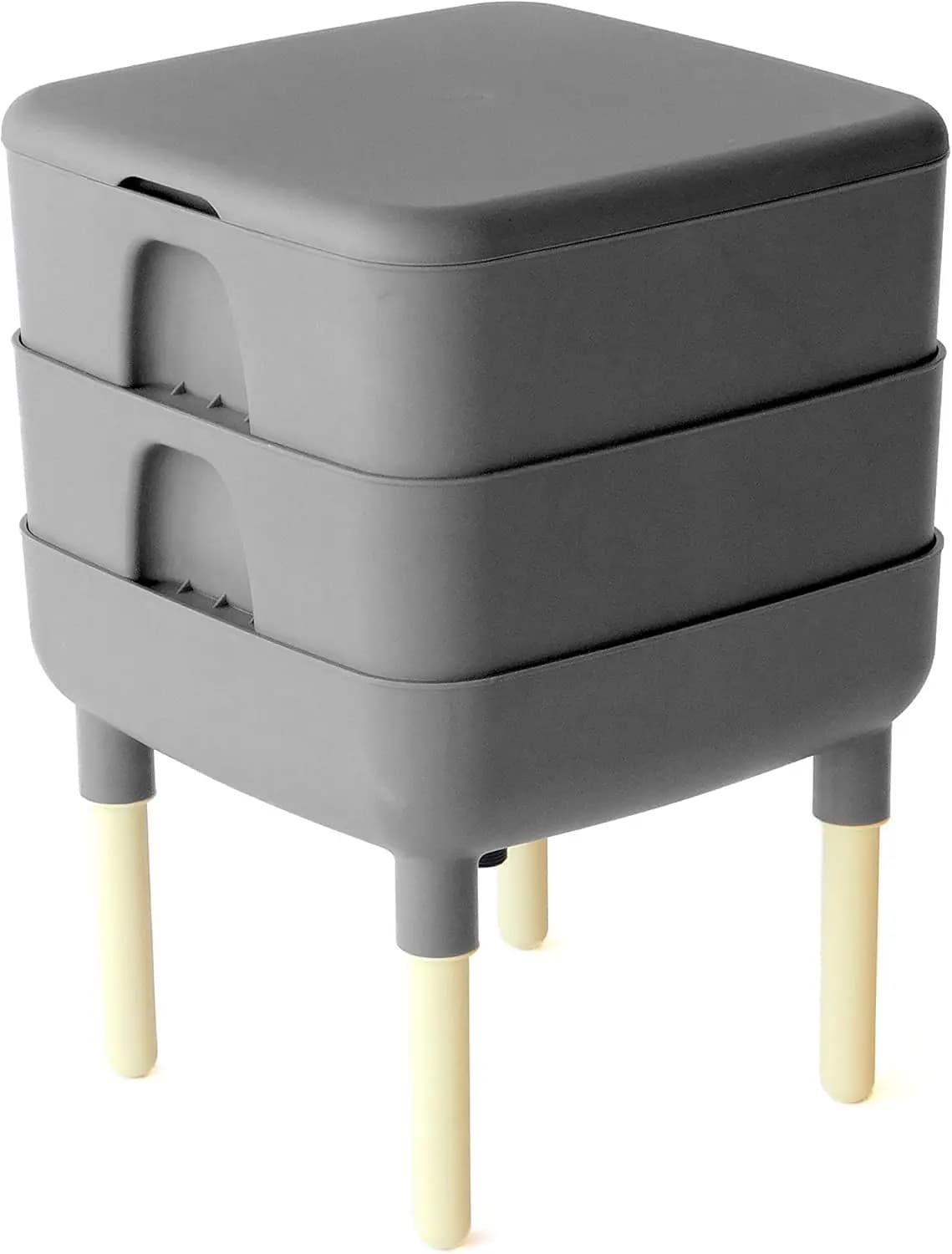 Contenitore per vermicomposter a vite senza fine a 2 vassoi per compostaggio esterno, grigio (HF-LC4000v2-GRY)