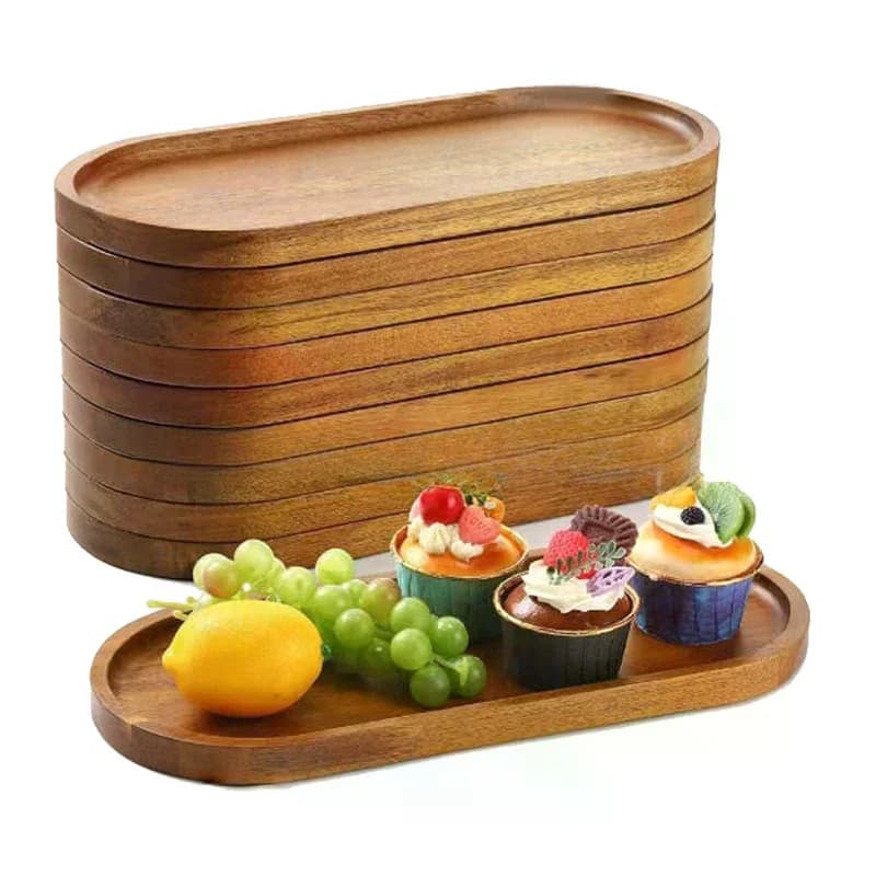 Vassoio Rotondo in Legno Massello Naturale, Piatto in Stile Giapponese per Dessert, Snack e Frutta Secca