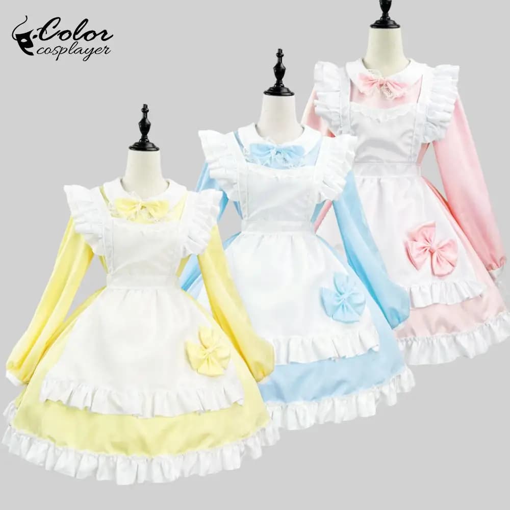 Blue Lolita Skirt Maid Cosplay Costume Cute Lace Long Sleeve Dress Halloween Servant Costume Anime Clothes with Apron Skir
