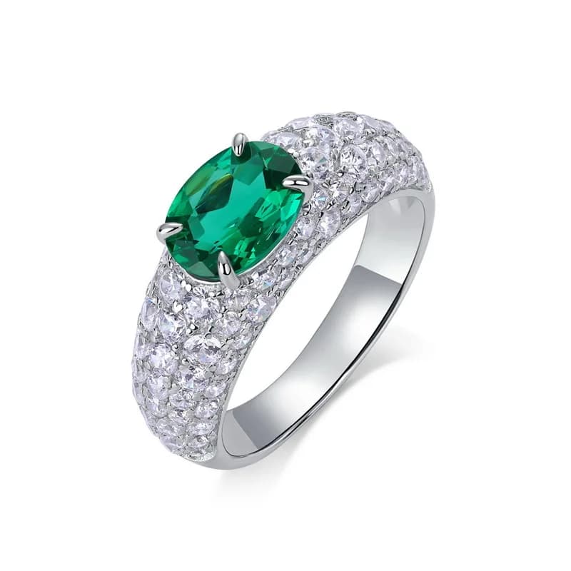 Anello in Argento S925 con Smeraldo Sintetico 6*8mm per Donne, Gioiello Raffinato di Lusso Leggero, Regalo