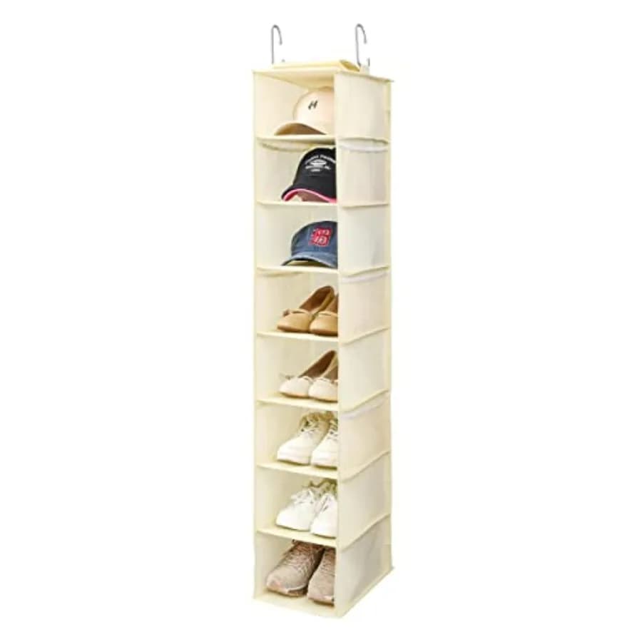 Organizzatore per Scarpe da Appendere nell'Armadio con Tasche Laterali in Rete, Porta Cappelli per Berretti da Baseball, Porta Scarpe e Cappelli con 8 Ripiani