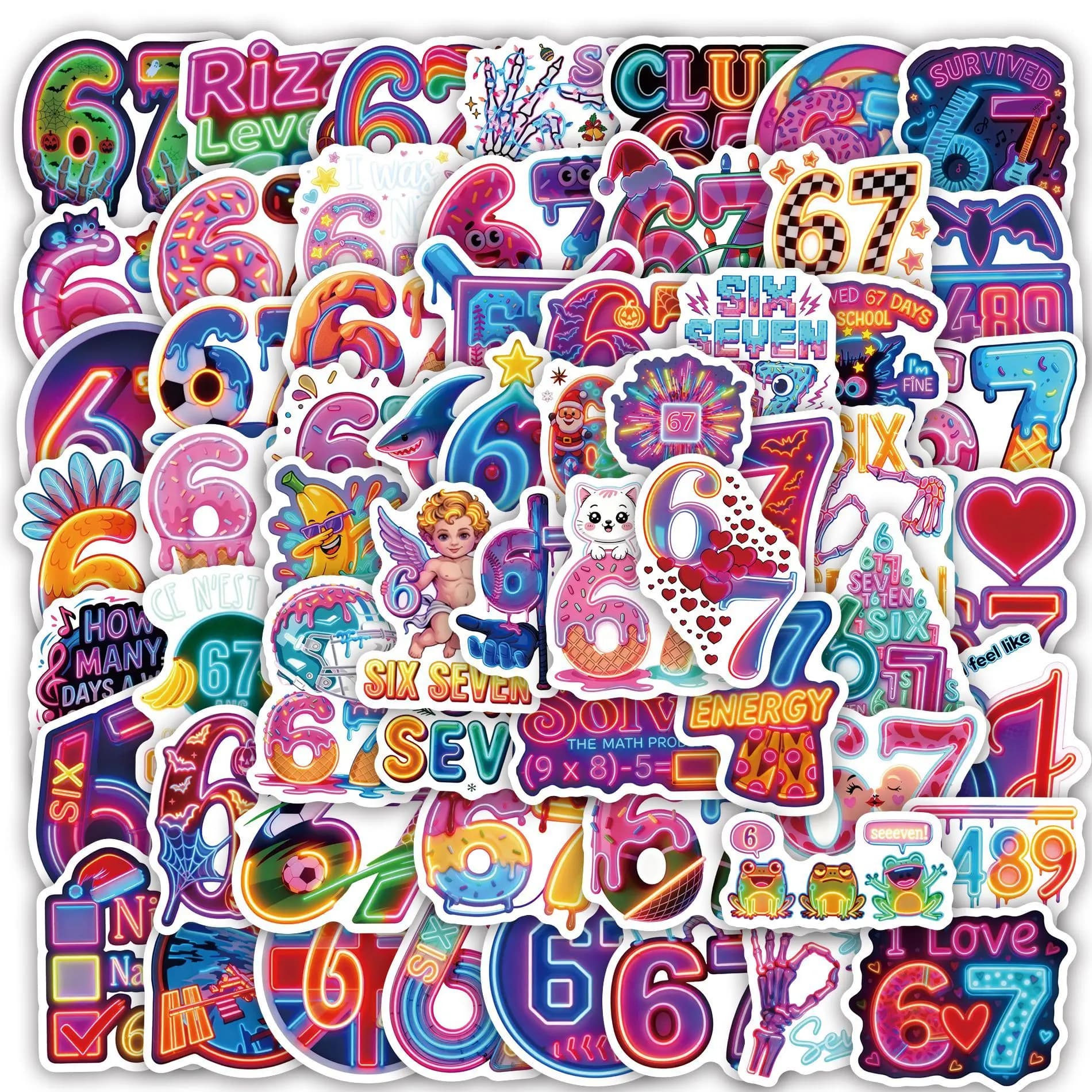 60 pezzi colorati 67 sei sette adesivi 67 decalcomanie per telefono portatile notebook valigia skateboard adesivi estetici cartoni animati fai da te