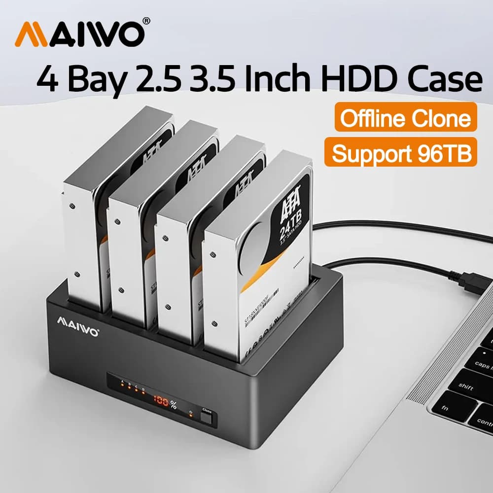 MAIWO Box Esterno per 4 Dischi Rigidi con Clonazione Offline per HDD SATA da 2.5/3.5 Pollici, Docking Station USB 3.0 per SSD/HDD