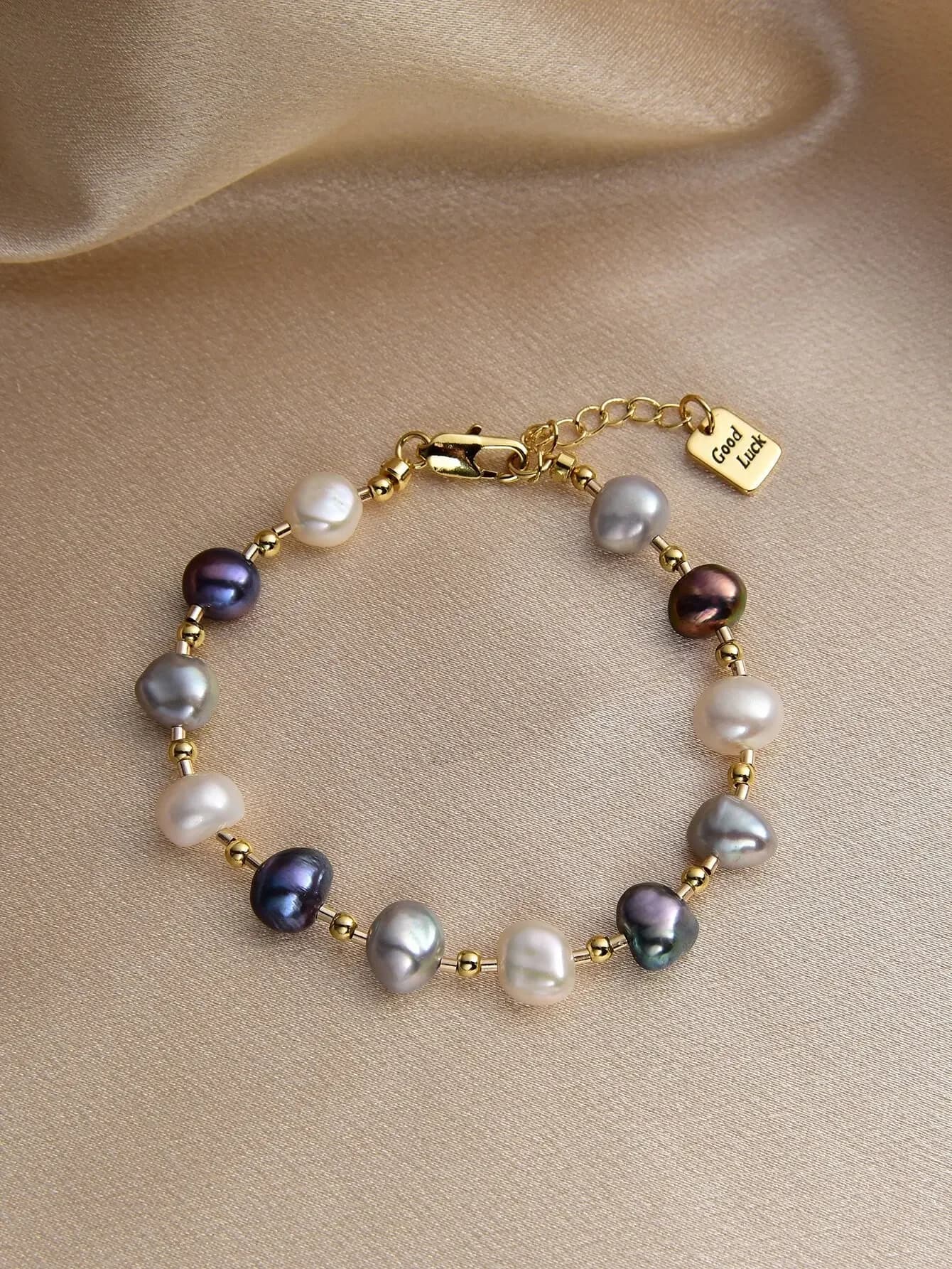 Bracciale con perle naturali placcato oro 18 carati, regalo per le donne per la festa della mamma, San Valentino, compleanno, fidanzamento, matrimonio
