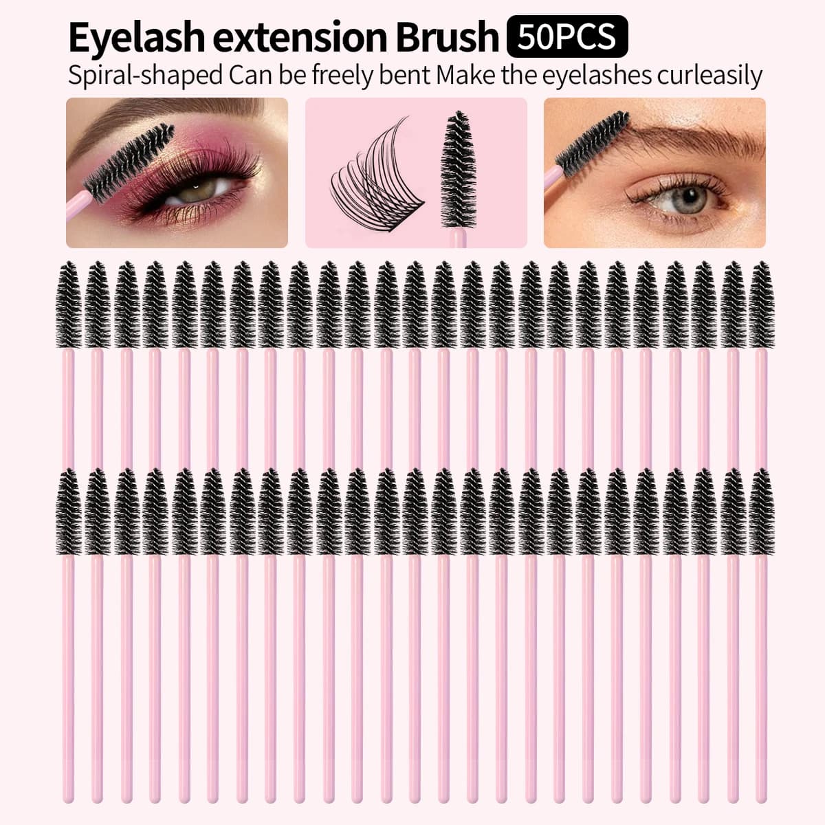 50 Spazzolini Monouso per Extension Ciglia, Scovolini a Spirale per Mascara, Spazzole Pieghevoli per la Cura delle Ciglia e lo Styling delle Sopracciglia