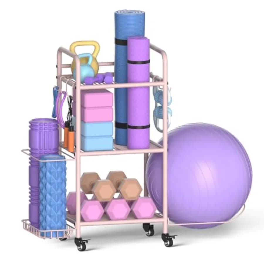 Organizer for Home Gym: Yoga Mats, Manubri, Kettlebell, Foam Rollers, Yoga Straps, Resistance Bands - Black