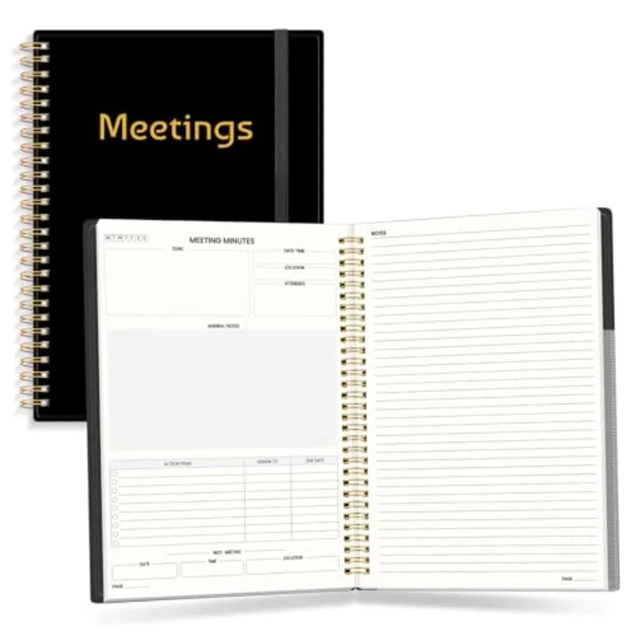 Half Meeting Half Note 7"x10" Notebook for Work 140 Pages, B5 Size Project Planner for WomenandMen, Minutes Organizer for Meeti