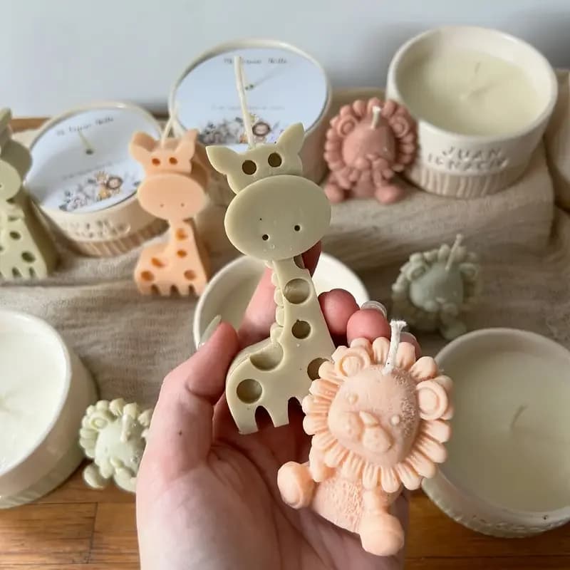 Stampo in silicone per candela profumata con leone e giraffa simpatico cartone animato per la creazione di ornamenti in gesso profumato fatto a mano fai-da-te