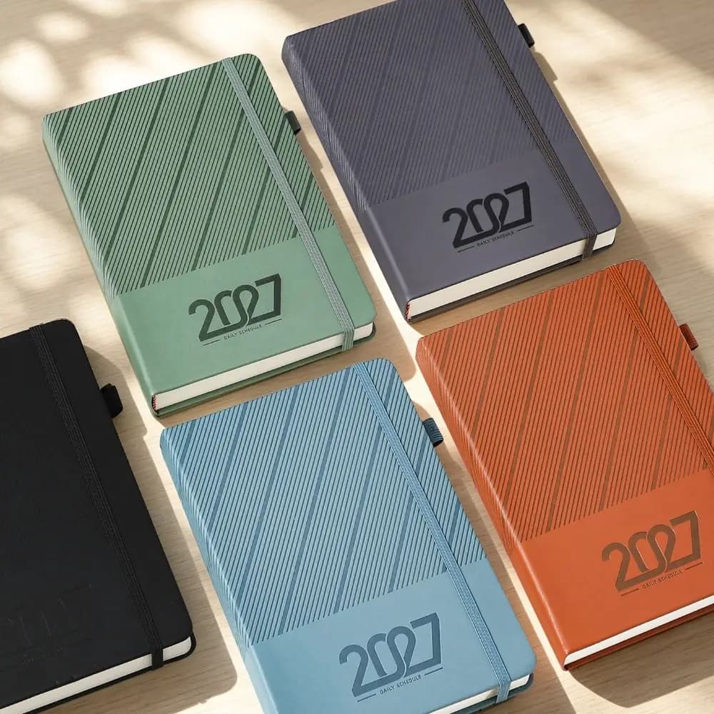 English 2027 Schedule Planner Notepad Wear-resistant Efficiency A5 Agenda Planning Notebook Leather Cover 12 Months