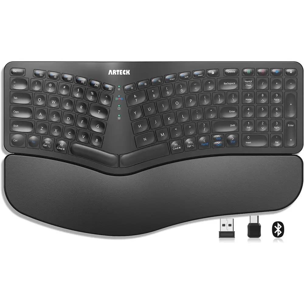 Tastiera Ergonomica Divisa con Poggiapolsi Imbottito, Wireless Bluetooth Compatibile con PC, Laptop e Tablet