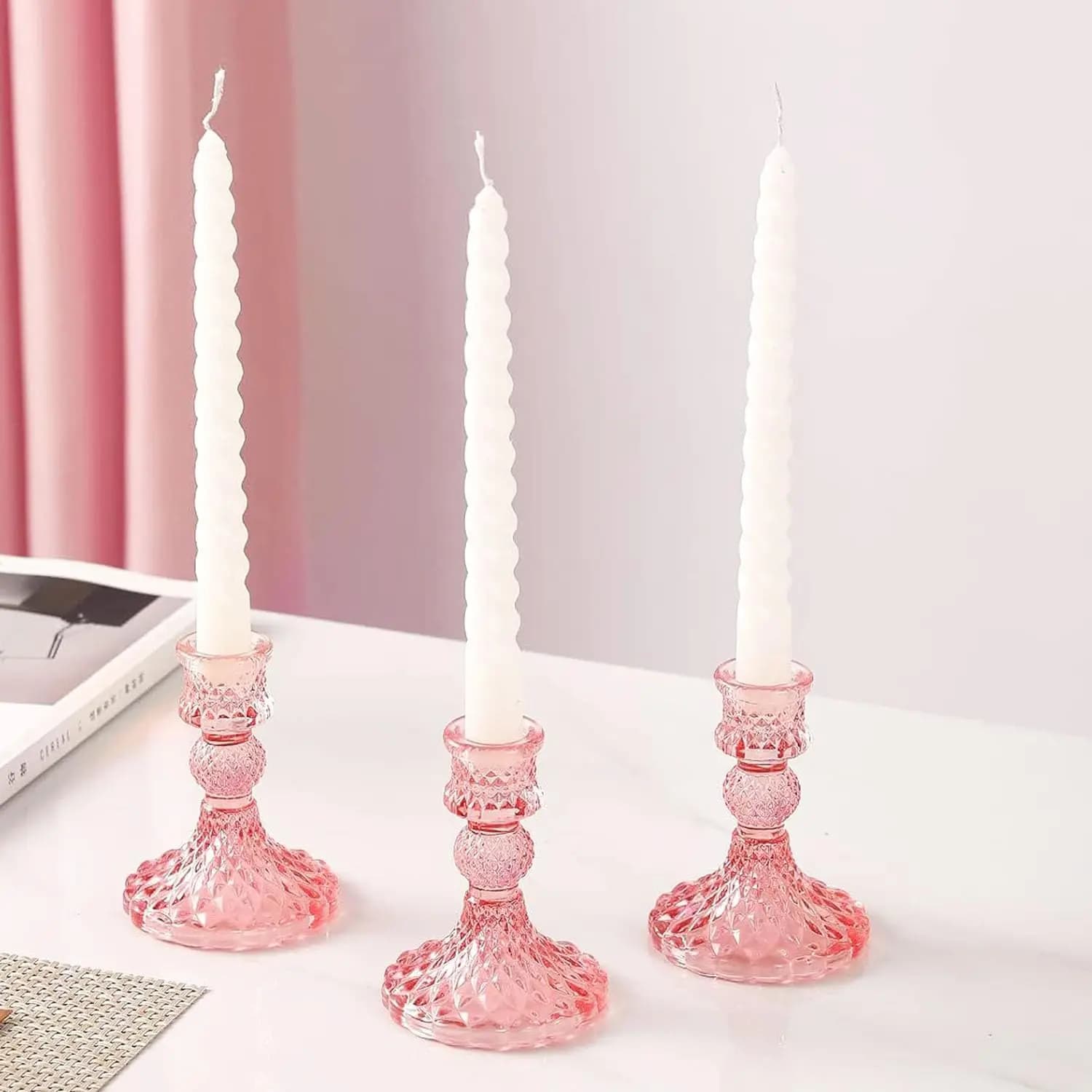 Portacandele in vetro per candele affusolate e a stelo, decorazione da tavolo per matrimoni, cene e feste - 3 pezzi