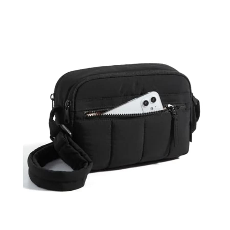 Borsa a Tracolla, Mini Borse a Tracolla da Viaggio per Donne, Borsetta Imbottita con Scomparti RFID, Nero-sma