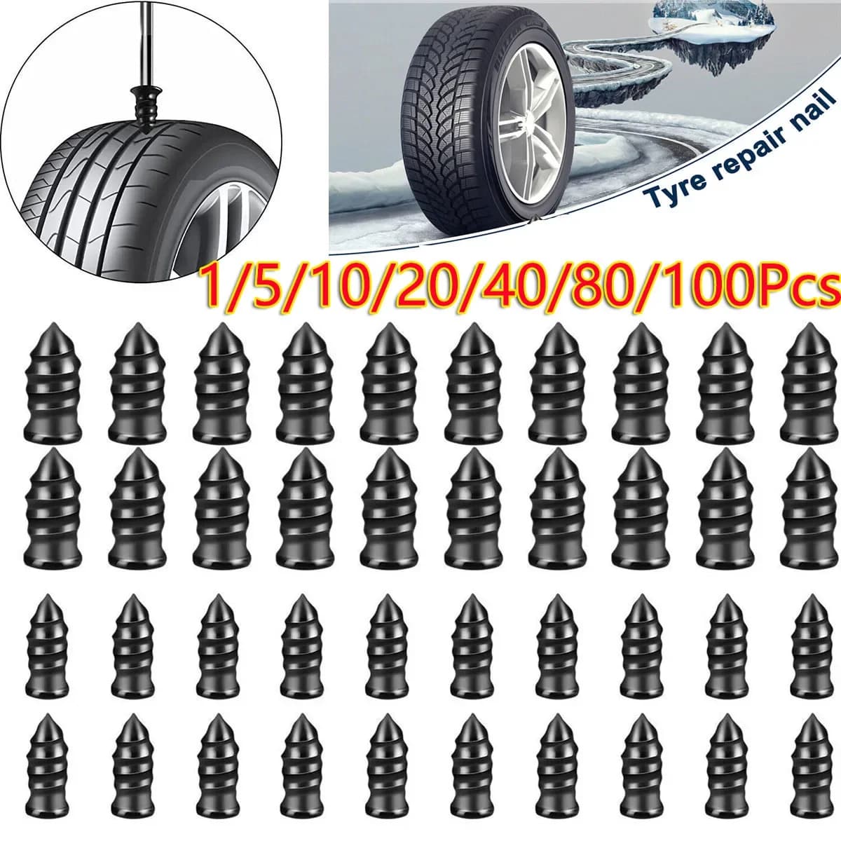 10-500 pezzi Viti universali per riparazione pneumatici auto, chiodi per forature pneumatici camion, strumento per riparazioni tubeless per moto