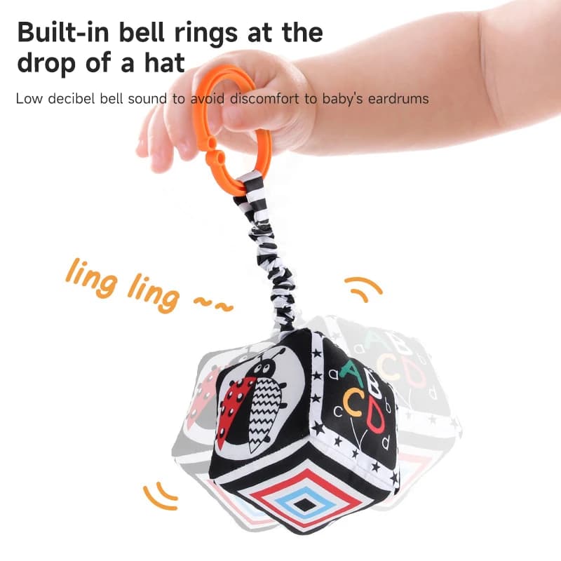 Newborn Sensory Hanging Rattles Toys Black and White High Contrast Animal Bell Toy Plush Lovely Crib Hanging Bell Teether Toys