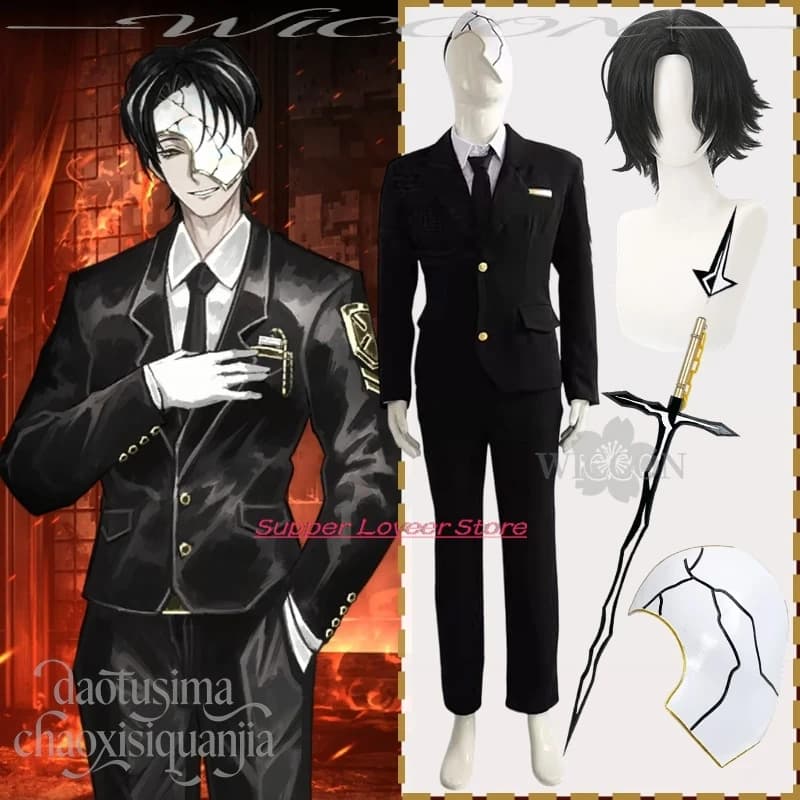 Costume Cosplay del Gioco Anime Limbus Company, Elegante Abito Nero, Parrucche, Maschera Gotica 3D in Acido Polilattico, Accessori per Halloween