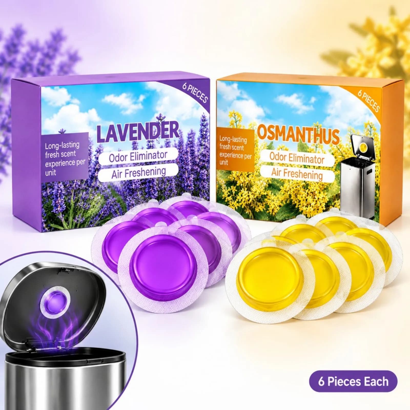 6/12pcs Trash Can Deodorizer Lavender Osmanthus Long Lasting Floral Scent Odor Removal Air Freshener for Indoor Kitchen Bathroom