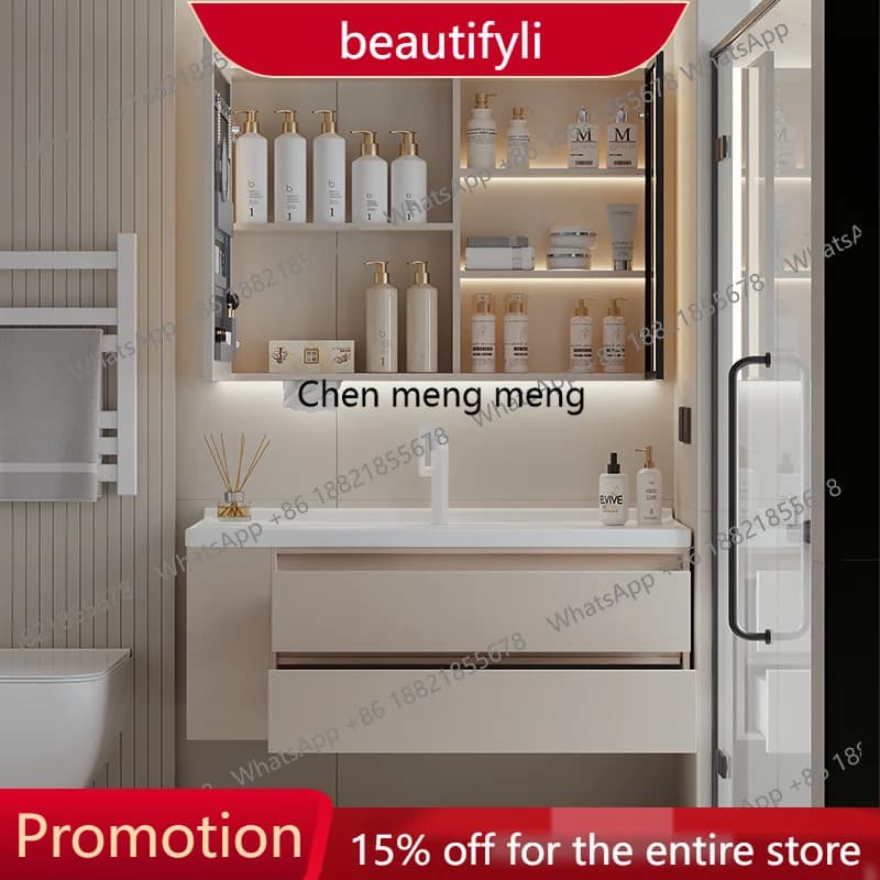 Mobile bagno X188 con lavabo integrato in ceramica, specchio smart e vano contenitore laterale