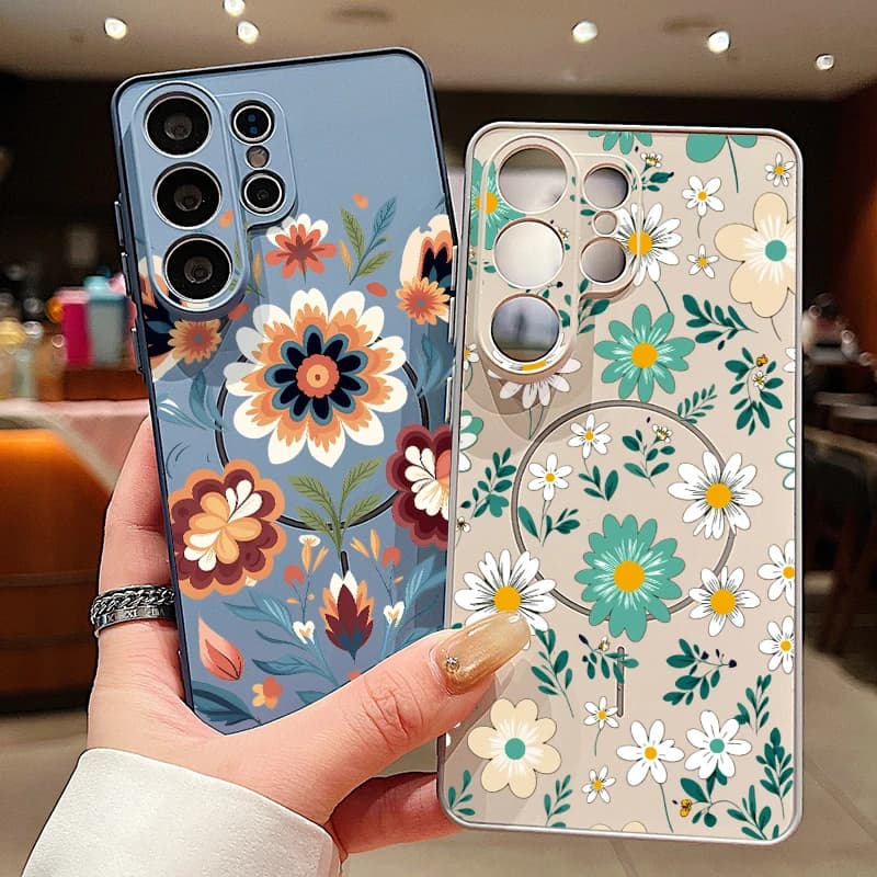 Cartoon Flower Magnetic Phone Case For Samsung Galaxy S26 S25 Ultra S24 S23 FE A57 A17 A56 A37 A16 A35 A55 A15 A36 5G Back Cover