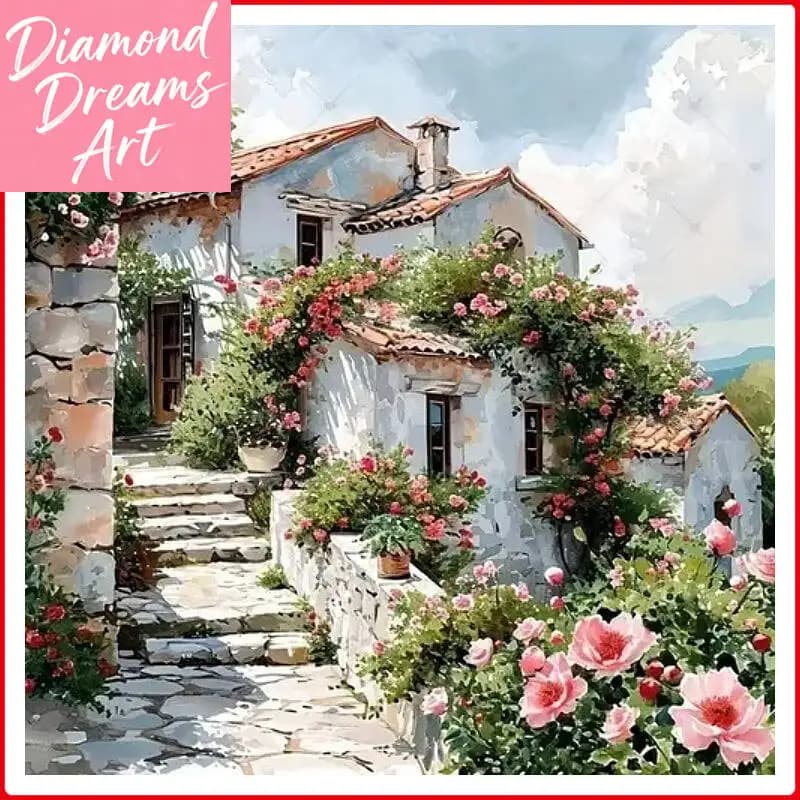 Dipinto Diamantato 5D Senza Cornice, Paesaggio Montano con Casetta, Decorazione Fai-da-Te per la Casa, Hobby Artistico Creativo