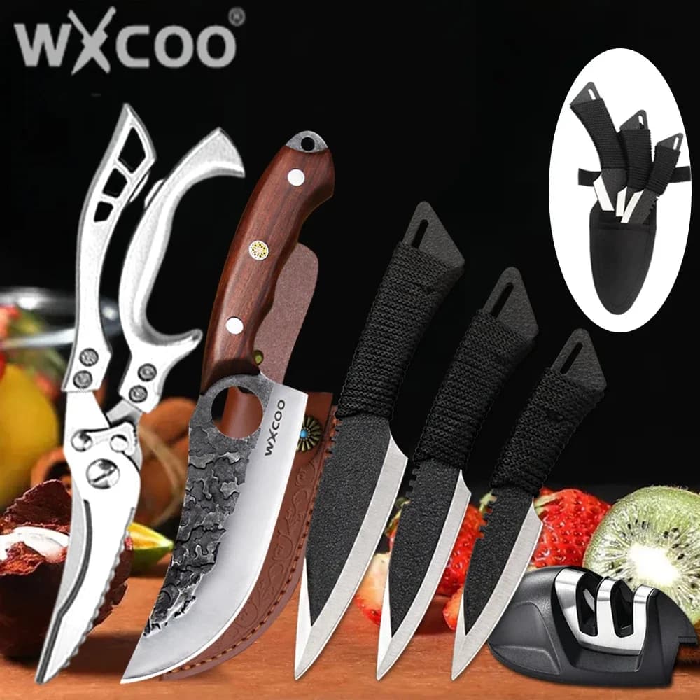 Coltello da cucina Coltello da macellaio multifunzionale forgiato a mano Lama affilata Mannaia per disossare Coltello da bistecca in acciaio inossidabile Forniture da cucina