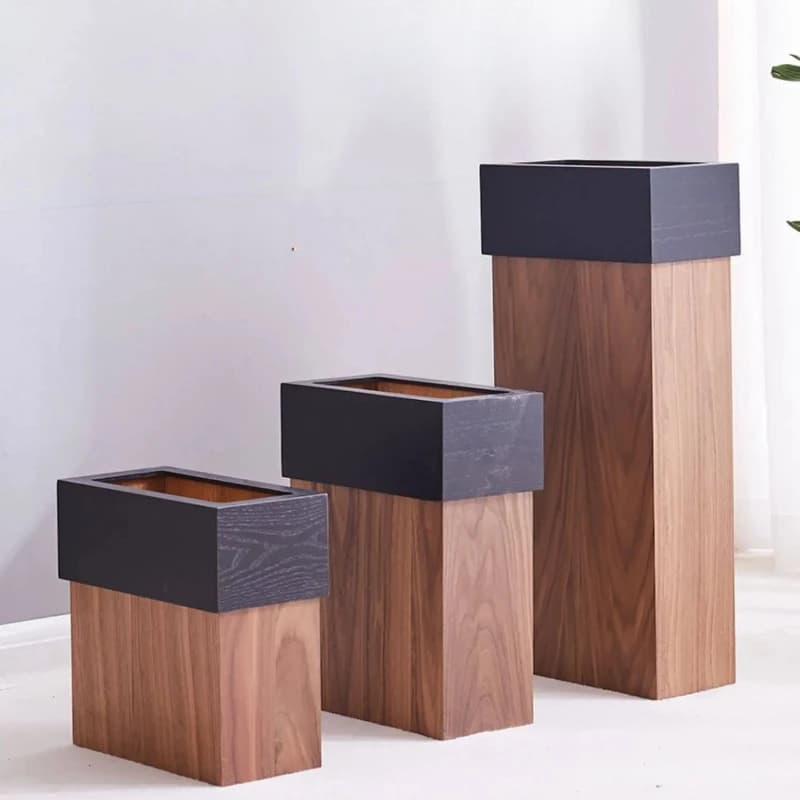 Wabi Sabi Bidone della spazzatura stretto in legno con coperchio a pressione, bidone della spazzatura sottile salvaspazio per cucina, bagno, camera da letto, ufficio, casa