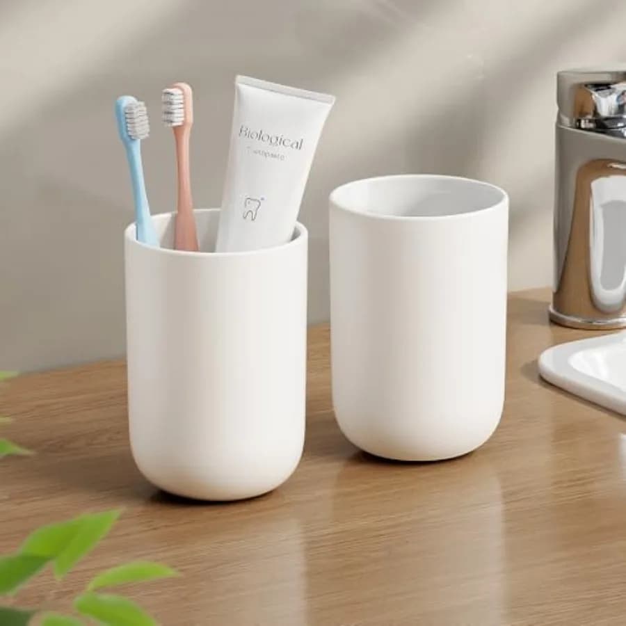 Bicchiere Porta Spazzolino 13oz Riutilizzabile Infrangibile, Set da 2 Pezzi, Facile da Pulire, Porta Spazzolini in Plastica per Bagno