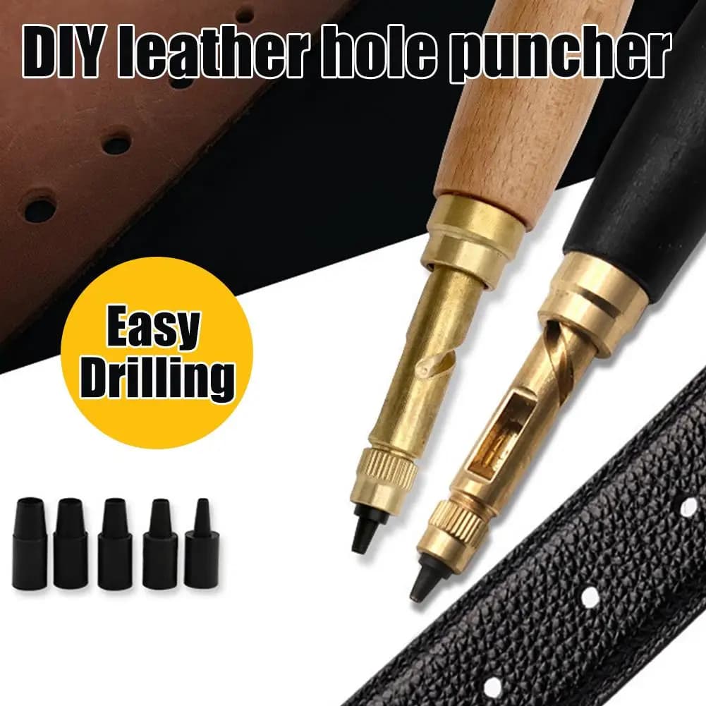 Pinza perforatrice rotante in pelle con impugnatura comfort – Strumento perforatore girevole per cinture, cinghie e lavori artigianali fai da te, intercambiabile da 1,5 mm a 4 mm
