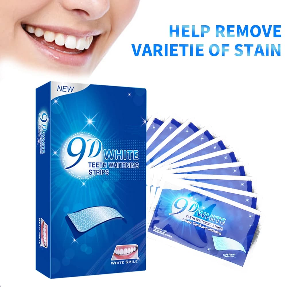 White teeth whitening strip 9D white peroxide Remove stains White whitening strip 5D Dental whitening strip Home teeth whitening